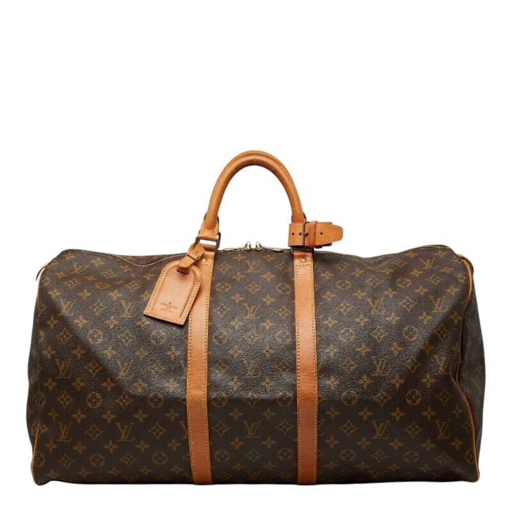 Louis Vuitton Monogram Keepall Boston Bag Travel Brown Leather